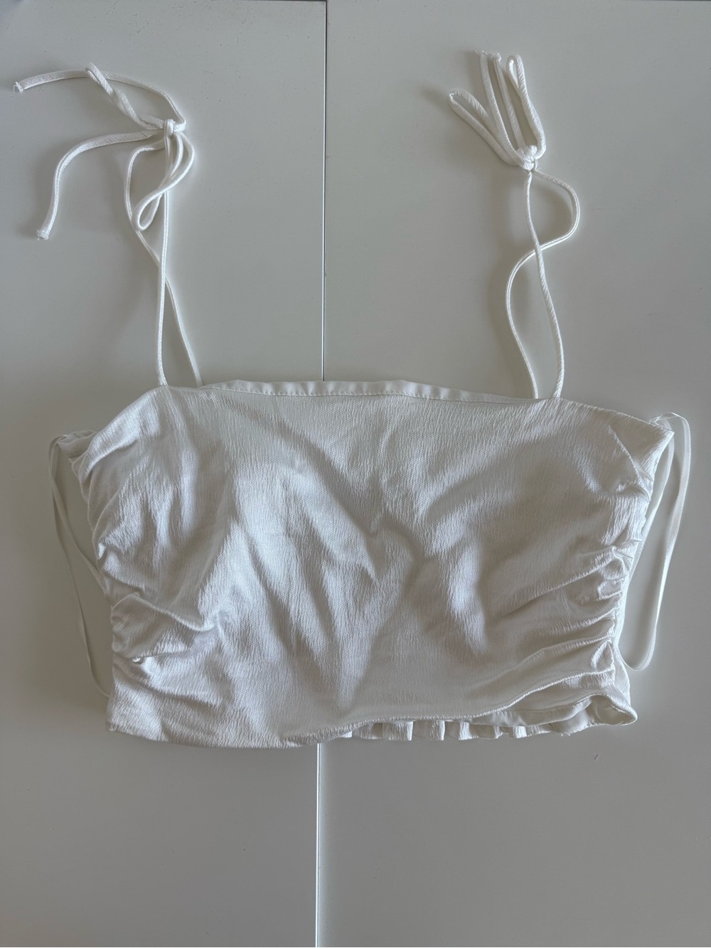 Zara White Tie-Shoulder Cropped satin top. size XS